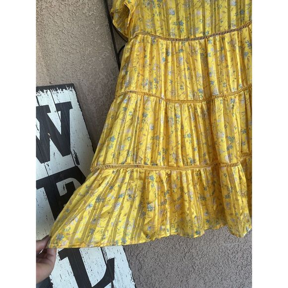 Urban Outfitters Pippa Chiffon Tiered Mini Dress - Size Small - Yellow - Picture 4 of 9